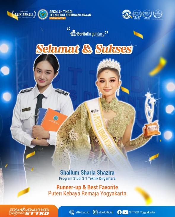 Taruni STTKD Yogyakarta, Shallum Sharla Shazira, sukses memboyong gelar Runner-up dan Best Favorite Puteri Kebaya Remaja Yogyakarta.